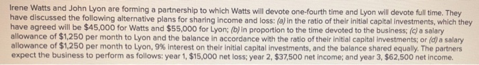 Need help solving: rene Watts and John Lyon are forming a