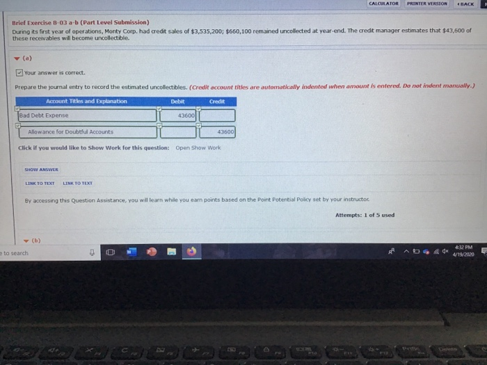  CALCULATOR PRINTER VERSION CRACK Brief Exercise 3-03 a-b (Part Level Submission)