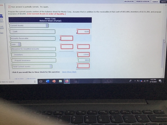 During its first year of operations, Monty Corp. had credit sales of