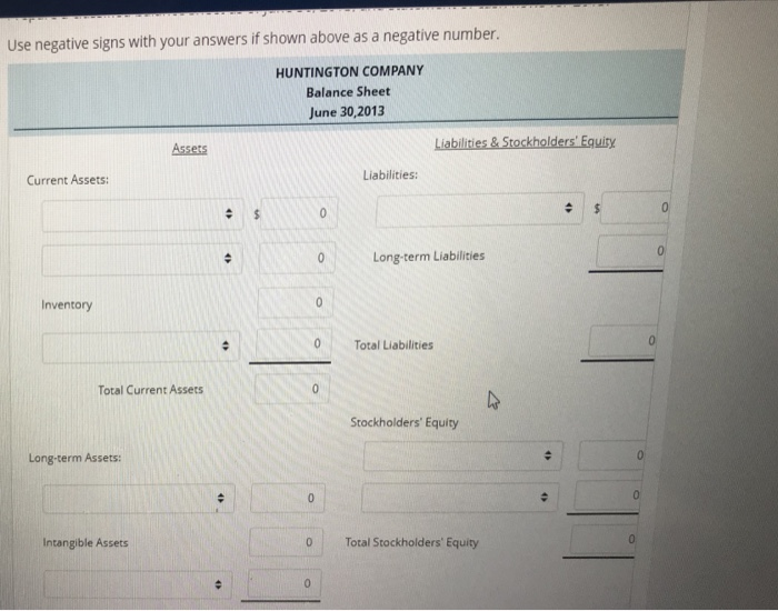 financial statements of the Huntington Company as of June 30, 2013: Cash