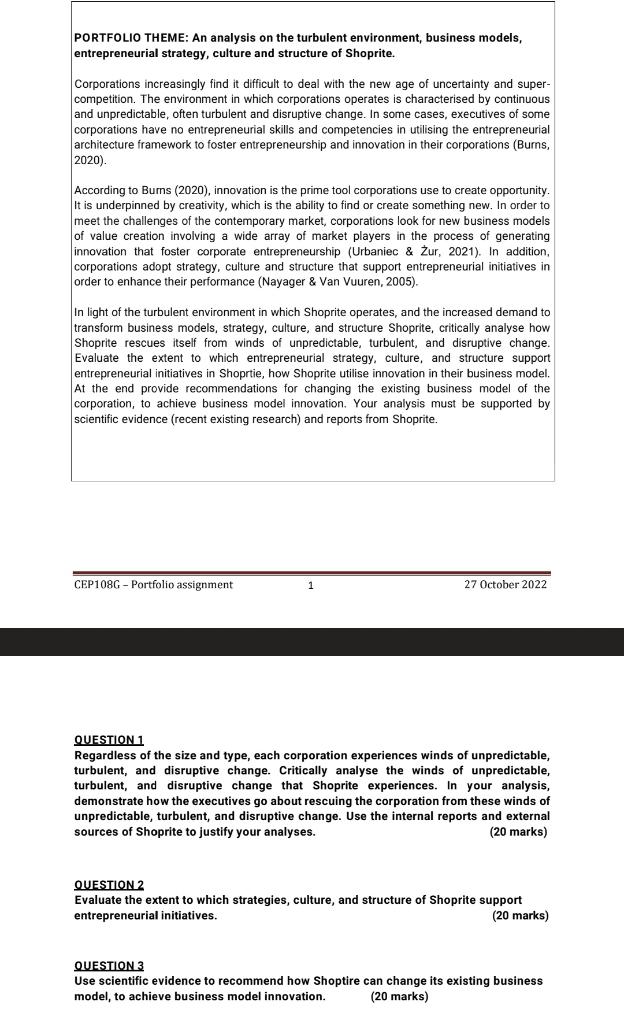  Please assist with Question 3. PORTFOLIO THEME: An analysis on the