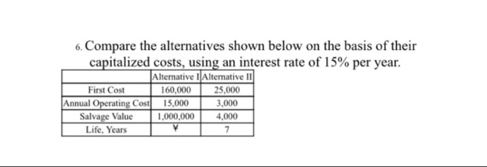  Life Years = = Infinity 6. Compare the alternatives shown below