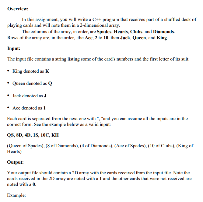  in C++ Please Overview: In this assignment, you will write a