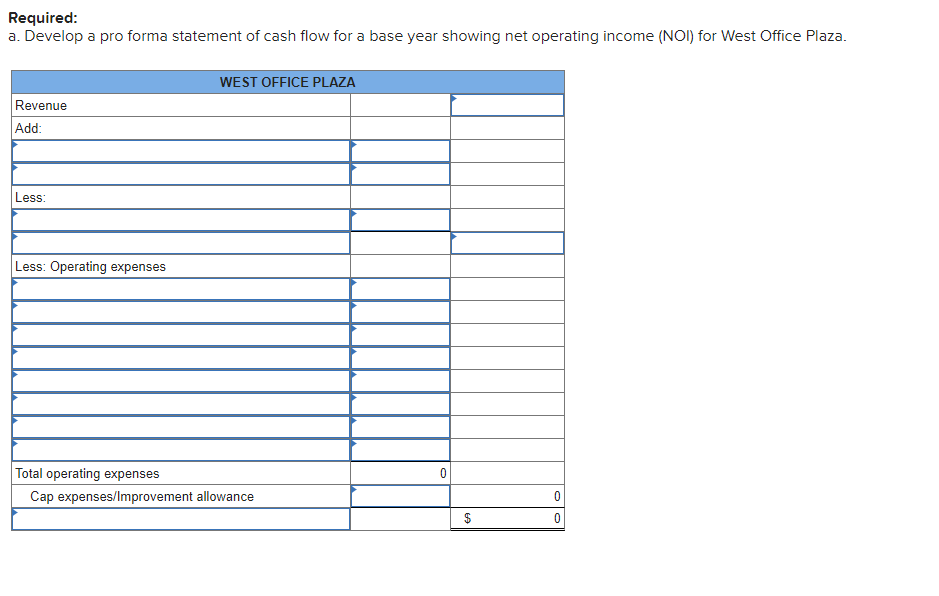 cash flow for West Office Plaza. The information given to you is