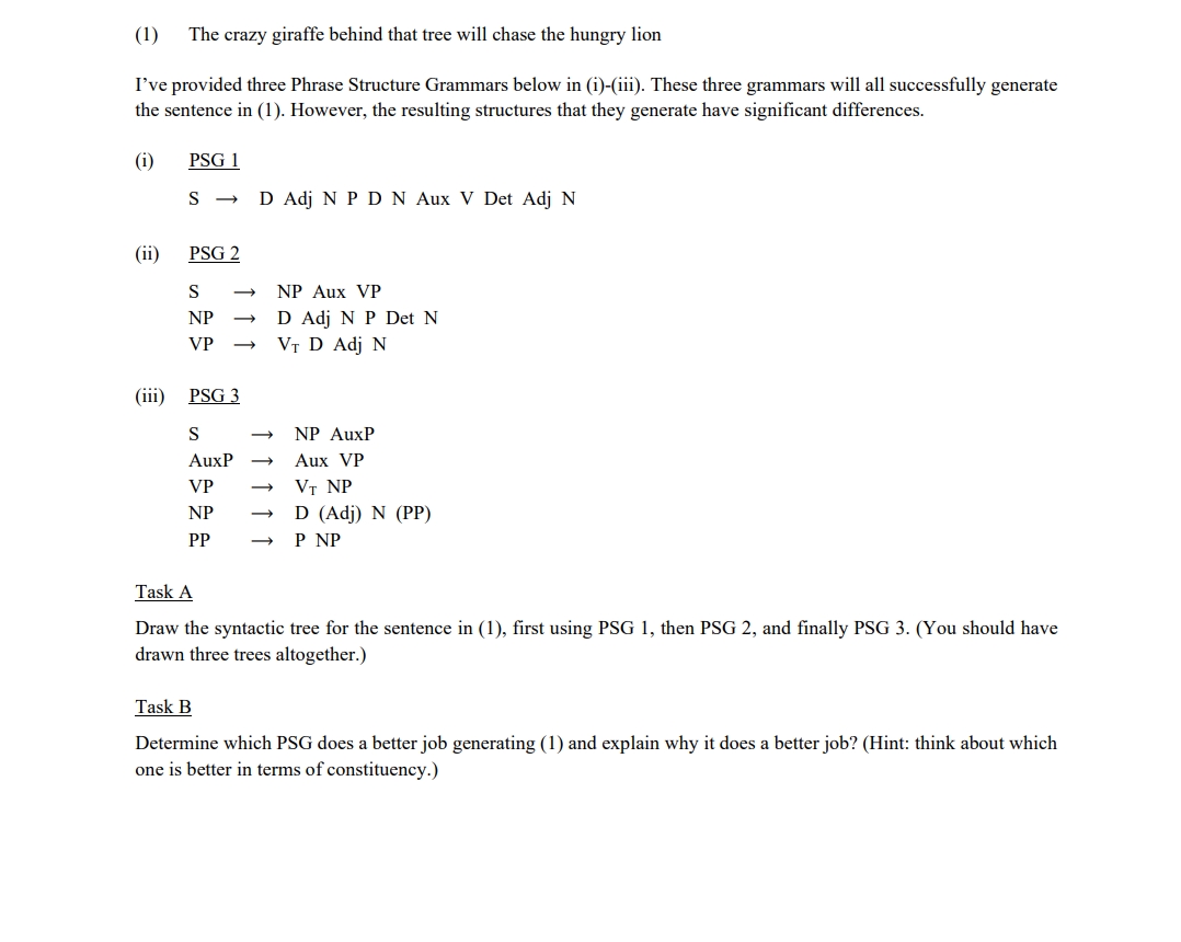  (1) The crazy giraffe behind that tree will chase the hungry