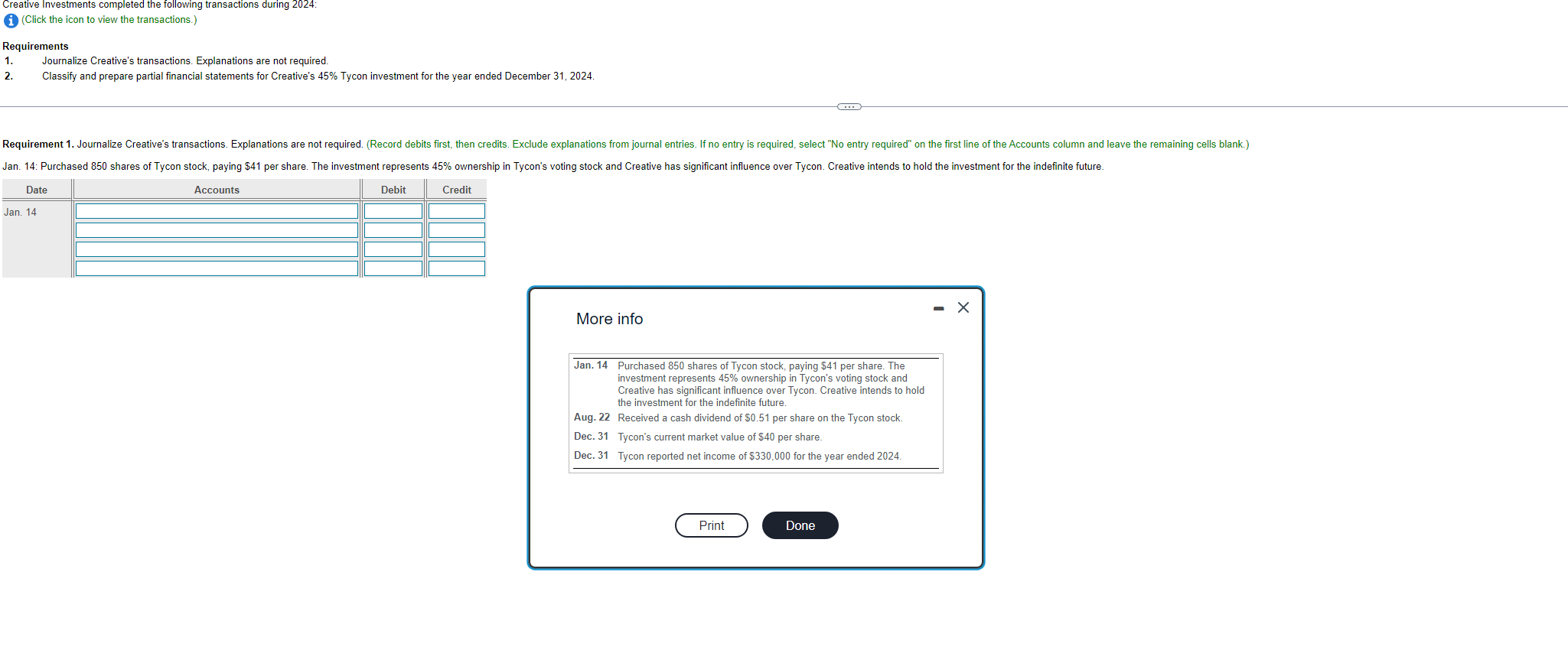 Chapter 10 Question 4 Answer all the requirements please Creative Investments completed