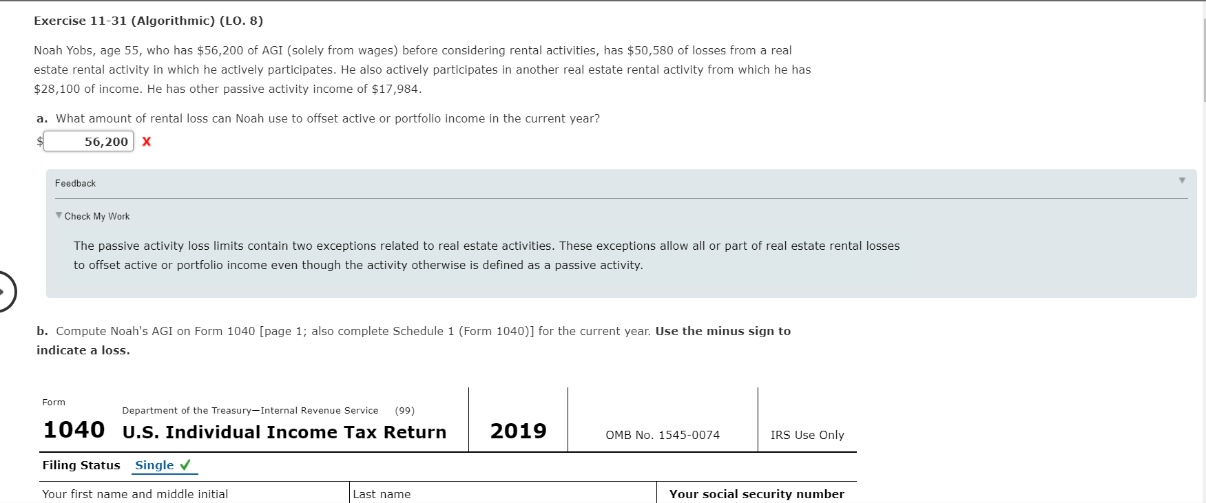 Complete the form for Noah Exercise 11-31 (Algorithmic) (LO. 8) Noah Yobs,