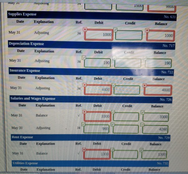 212 Salaries and Wages Payable, No. 631 Supplies Expense, No. 717 Depreciation