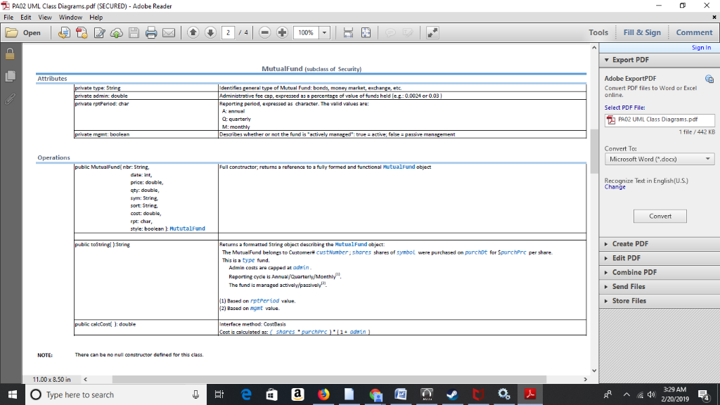Please help PA02 UML Class Diagrams.pdf (SECURED) - Adobe Reader File Edit