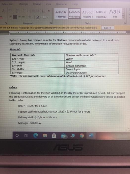 formation presented in the 1. Determine the total manufacturing costs for the