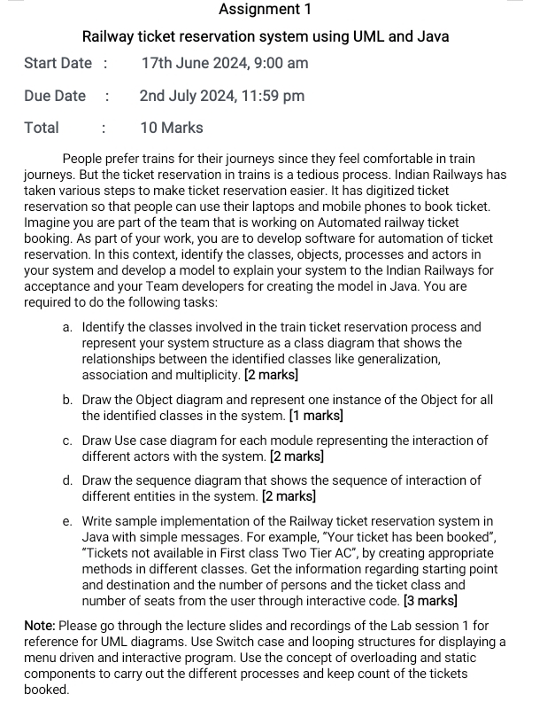  Assignment 1 Railway ticket reservation system using UML and Java People