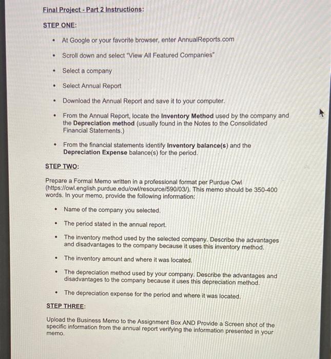  Final Project - Part 2 Instructions: STEP ONE: At Google or