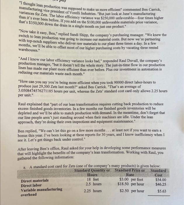  SHOW ALL WORK AND STEPS "I thought lean production was supposed