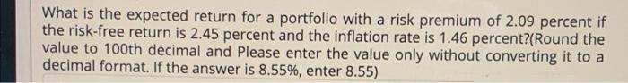  What is the expected return for a portfolio with a risk