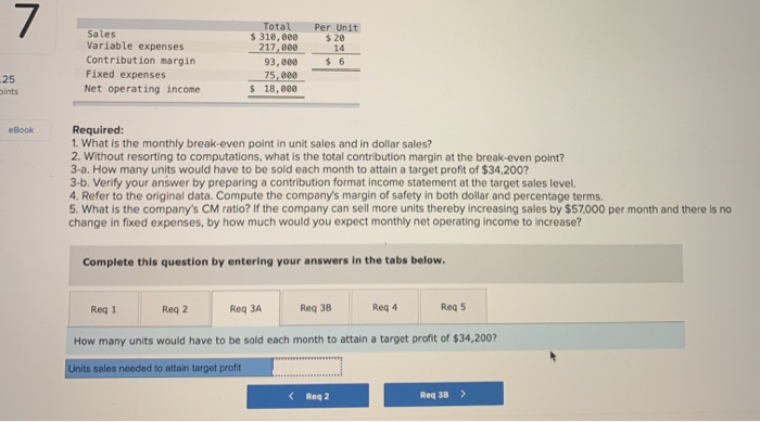 $ 6 25 oints eBook Required: 1. What is the monthly break-even