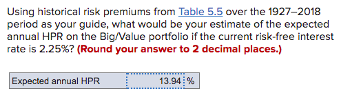  Using historical risk premiums from Table 5.5 over the 1927-2018 period