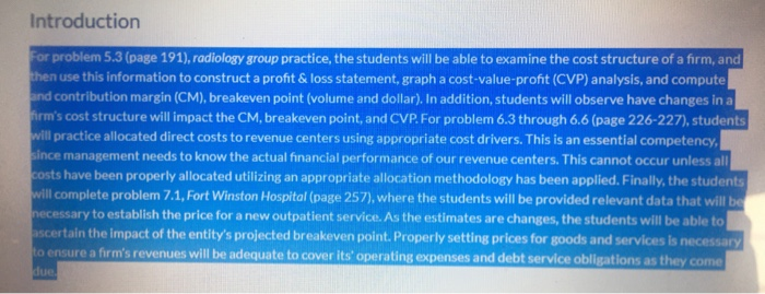  Introduction For problem 5.3 (page 191), radiology group practice, the students