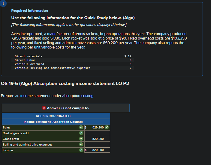  Requlred Information Use the following information for the Quick Study below.