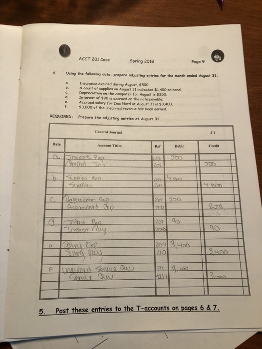  ACCT 201 Case Spring 2018 Page 9 4. Using the following
