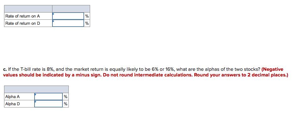 on two stocks for two particular market returns: Market Return 6% 16