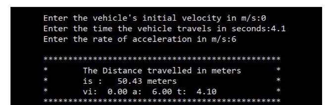 the distance an object will cover in meters given an initial velocity,
