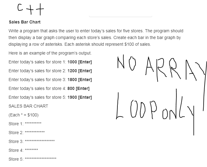  Sales Bar Chart Write a program that asks the user to