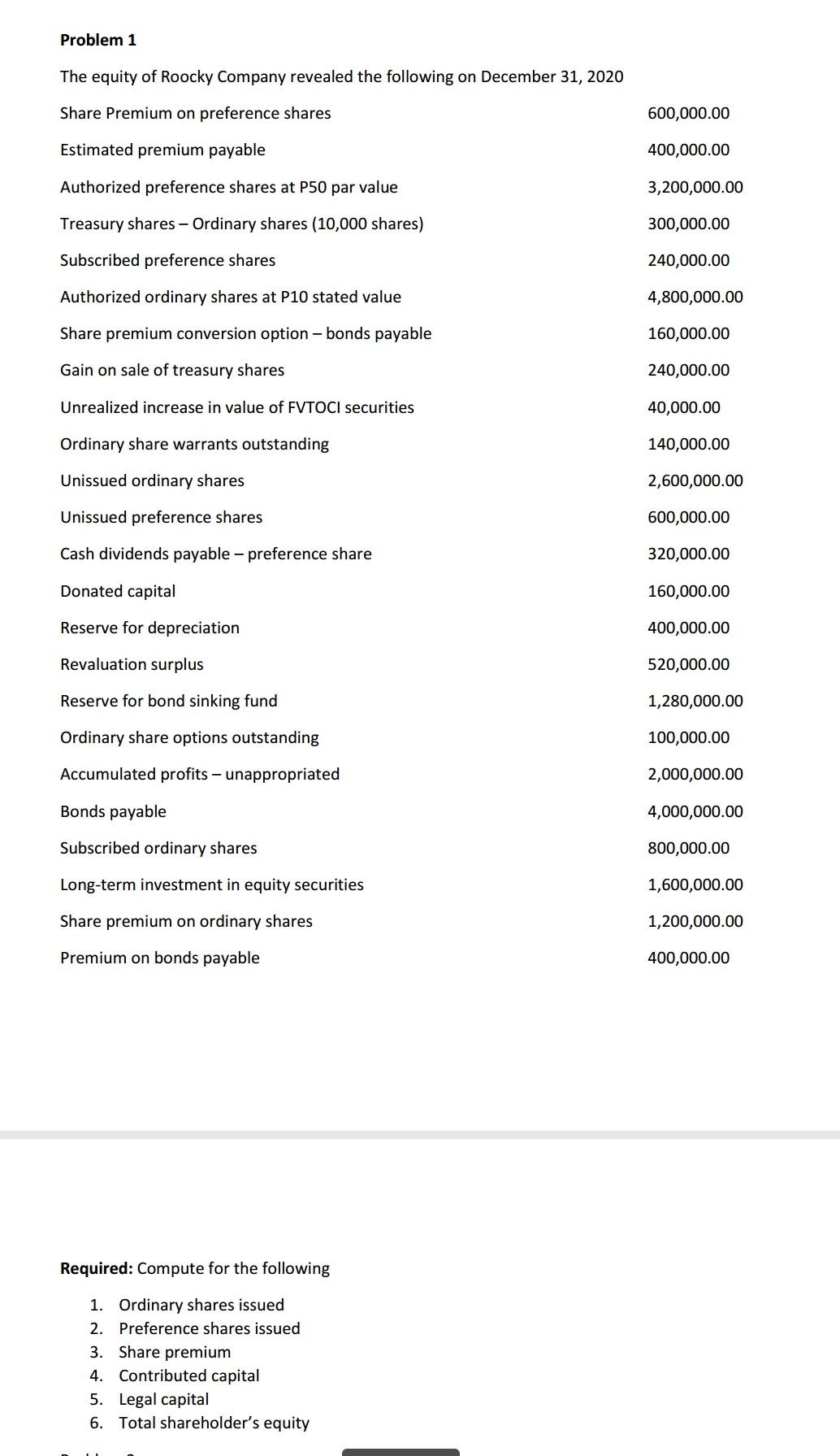 Please show your solution. Problem 1 The equity of Roocky Company