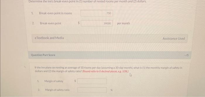 determine its break-even point. The inn has 75 rooms that are rented