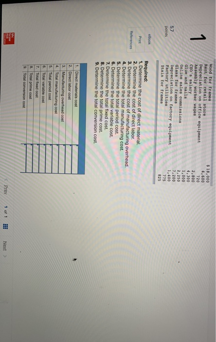 answer 1 1 Wood for frames Rent for retail store Depreciation on
