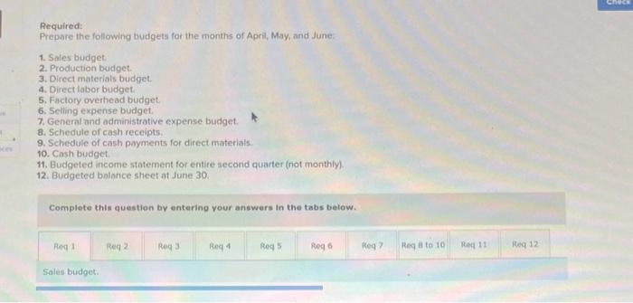 prepore a master budget for Apri, May, and June, management gathers the