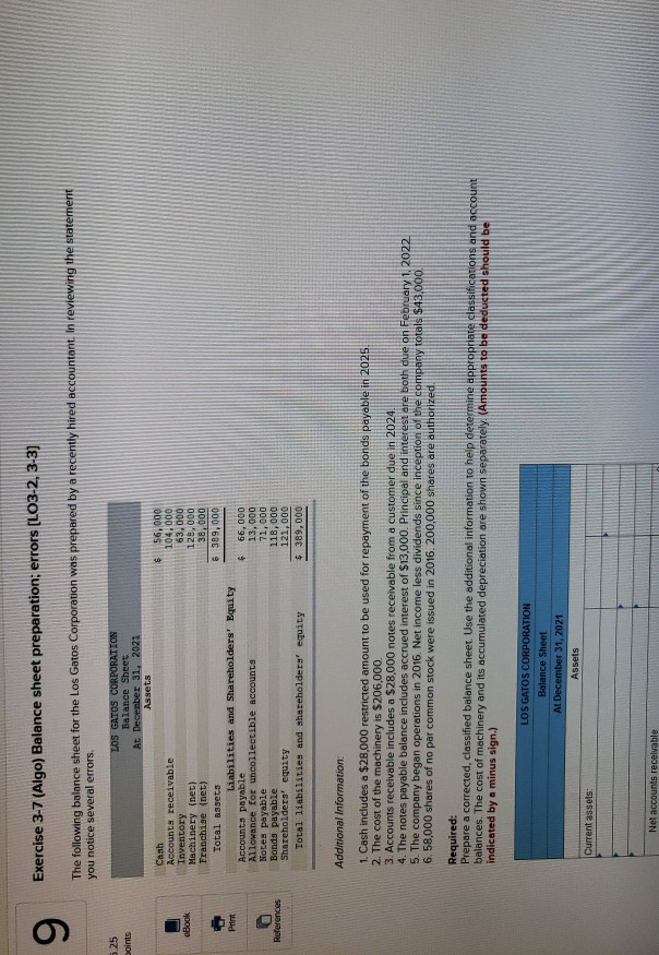  Exercise 3-7 (Algo) Balance sheet preparation: errors [LO3-2, 3-3] 9 The