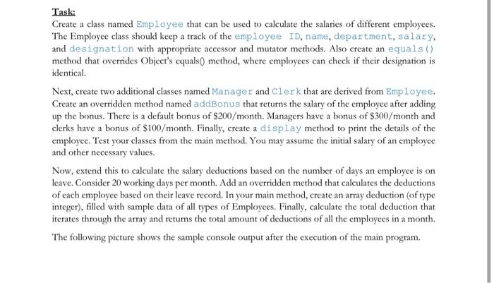 in JAVA please. will upvote if code is properly written! Task: Create