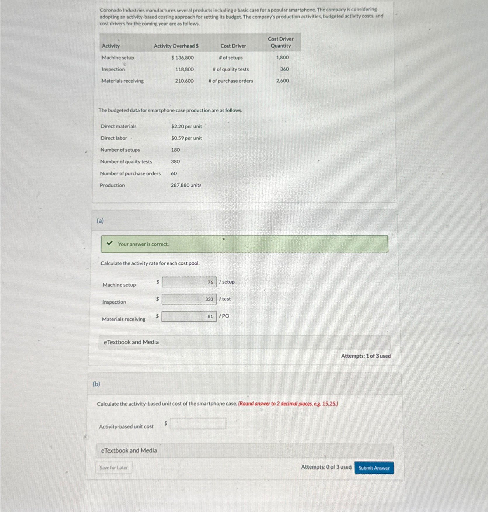  Coronado Industries manufactures several products including a basic case for a