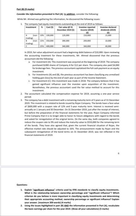  Part 1.marks Consider the information presented in Part (Al. In addition
