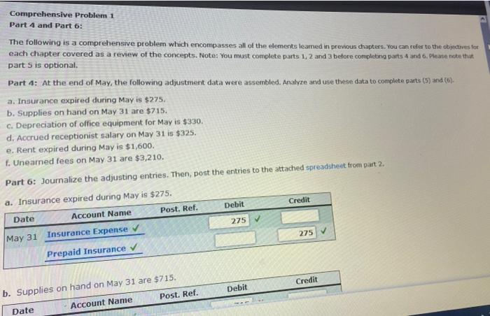  Comprehensive Problem 1 Part 4 and Part 6: The following is