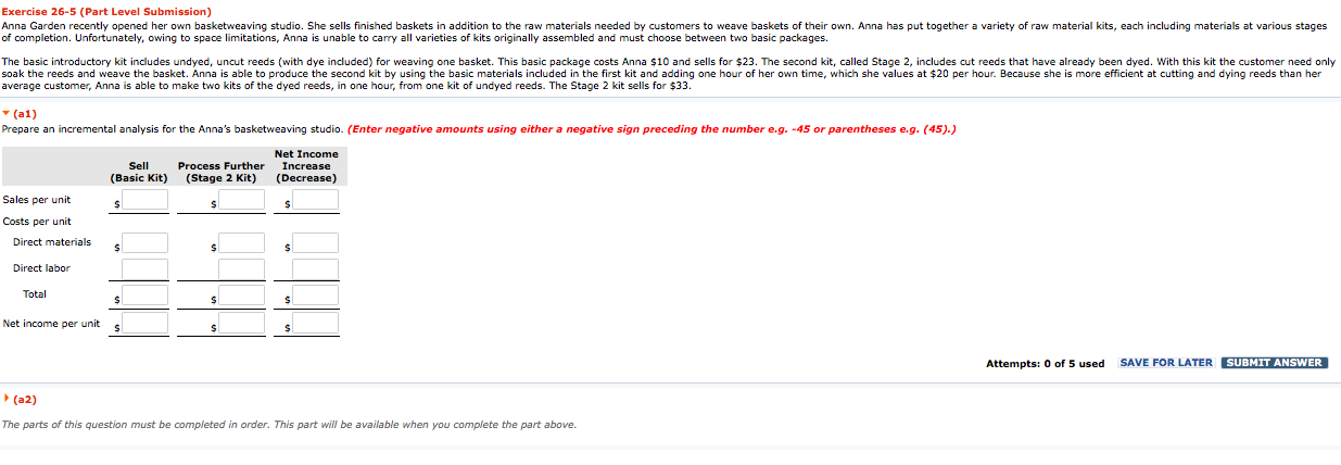  Exercise 26-5 (Part Level Submission) Anna Garden recently opened her own