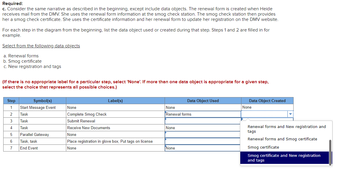 mail from the DMV. She uses the renewal form information at the
