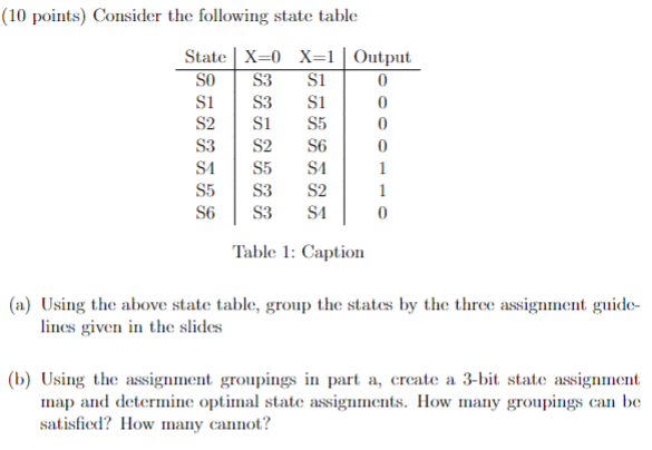  .(10 points) Consider the following state table State X=0 X=1 Output