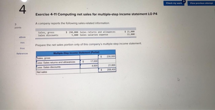  Check my work View previous attempt 4. Exercise 4-11 Computing net
