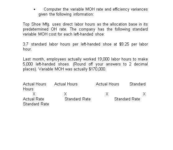 here Computer the variable MOH rate and efficiency variances given the following