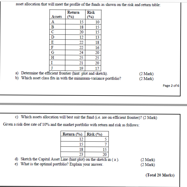 (3 Mark) 11) Given the following assets classes in the portfolio: Treasury
