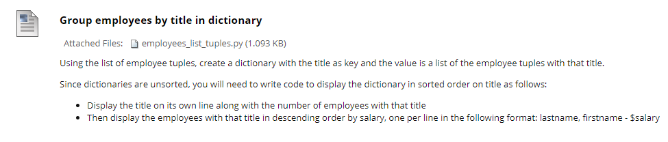 Please do this in Python. Thank you! employees_list_tuples.py # (id, lastname, firstname,