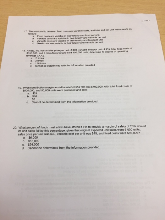  The relationship between fxed costs and variable costs, and total and
