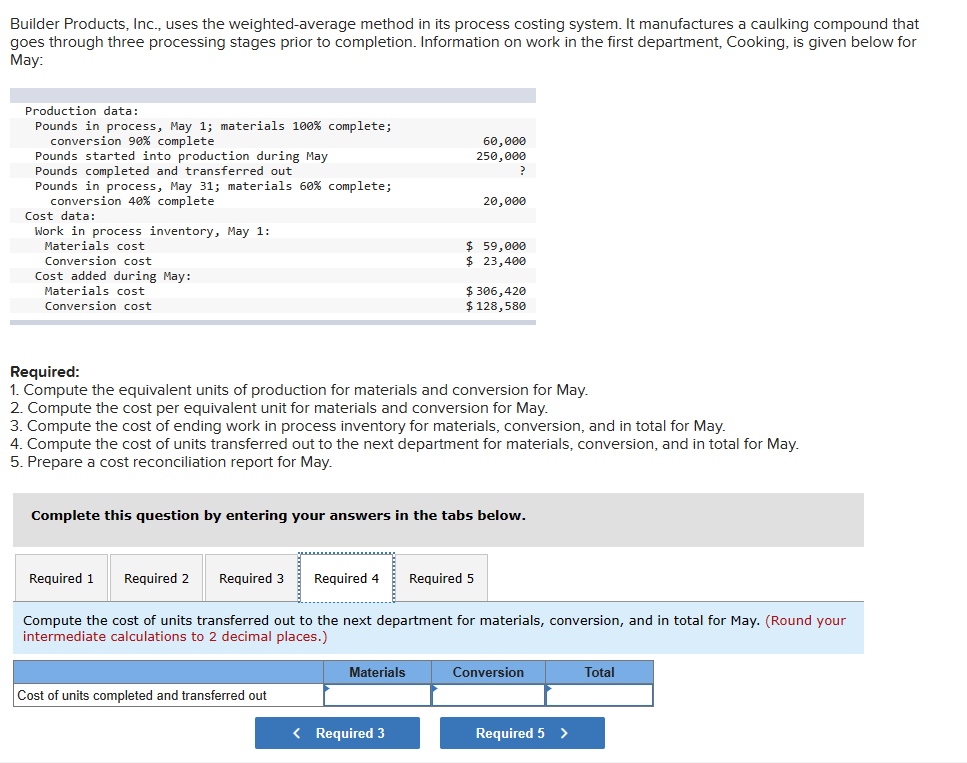 given below for May: Required: 1. Compute the equivalent units of production