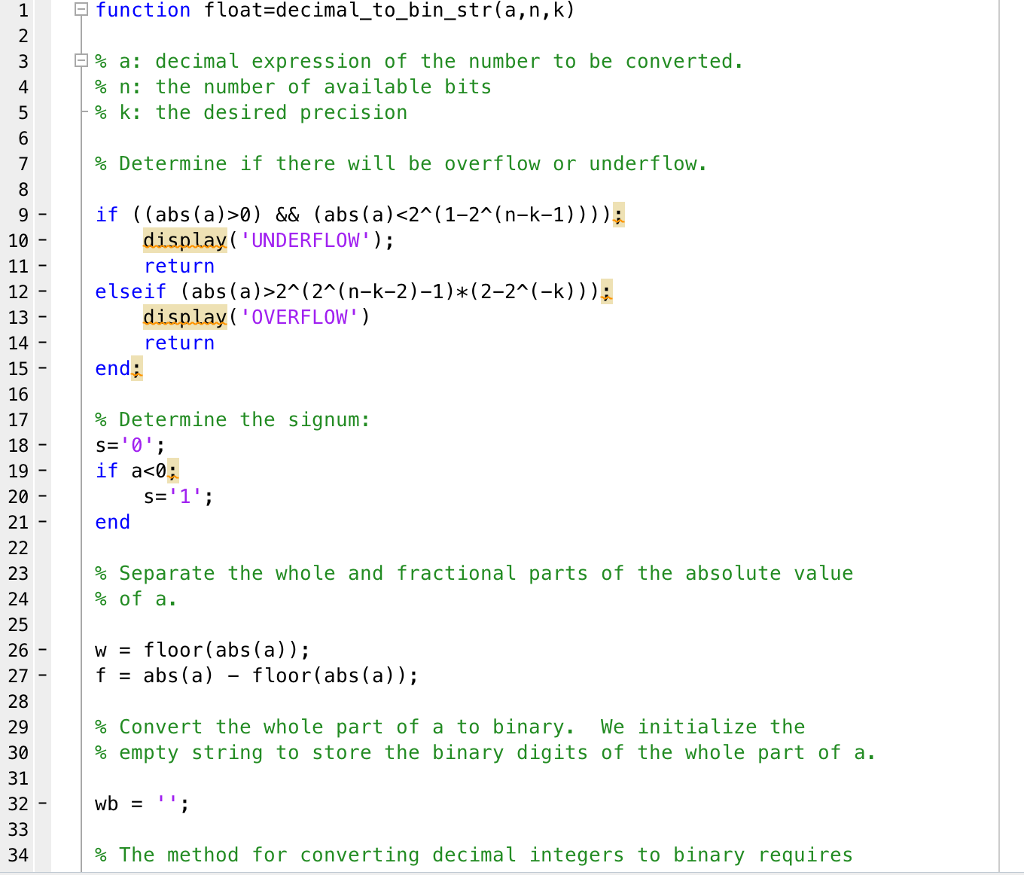  function float-decimal to_bin_str(a,n,k) % a: decimal expression of the number to