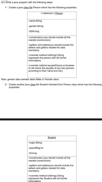 in java please Q1) Write a java program with the following