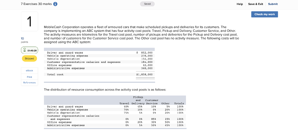  7 Exercises 30 marks A Saved Help Save & Exit &