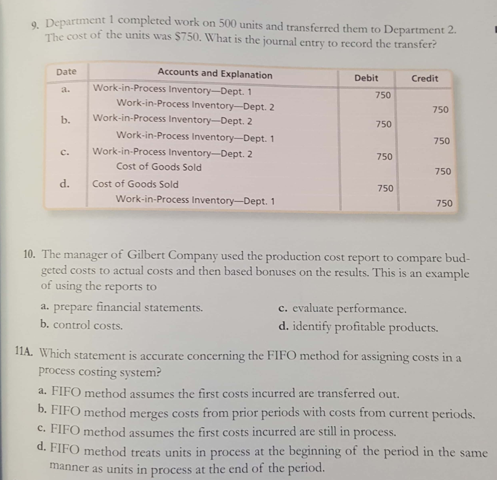 rtment 1 completed work on 500 units and transferred them to