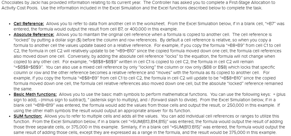 Chocolates by Jacki has provided information relating to its current year.