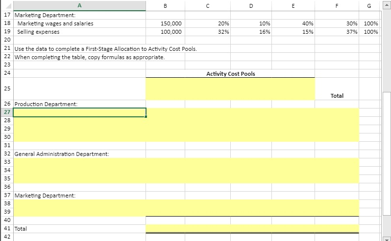 Cost Pools. Use the information included in the Excel Simulation and the